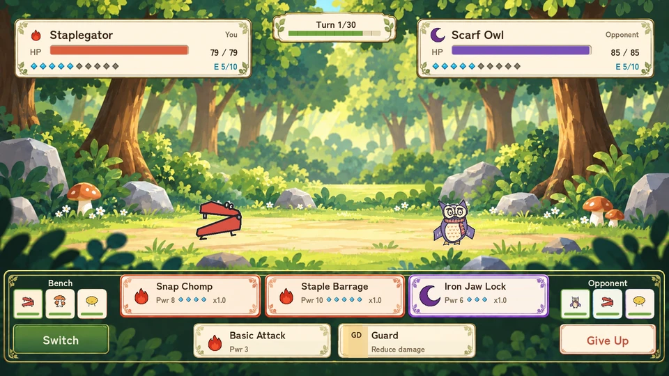 Turn-based battles with teams of three