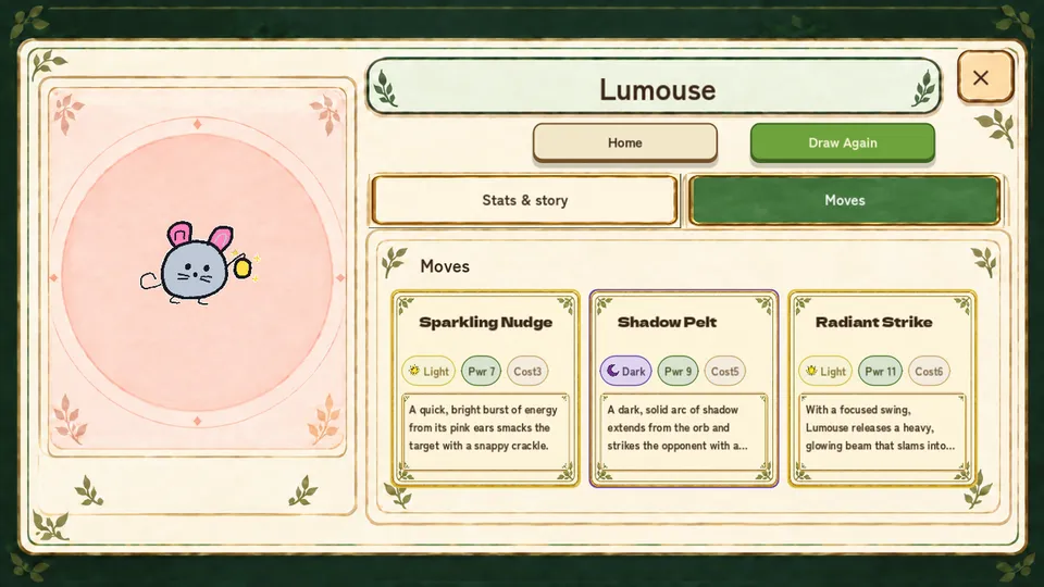 Lumouse’s generated moves and descriptions in English