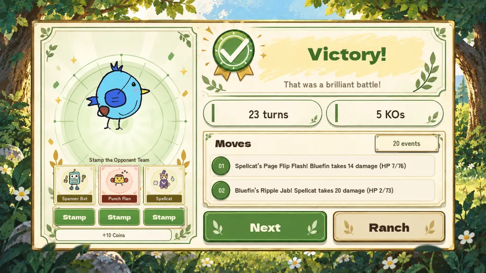 The English result screen where you can stamp the opponent’s beasts
